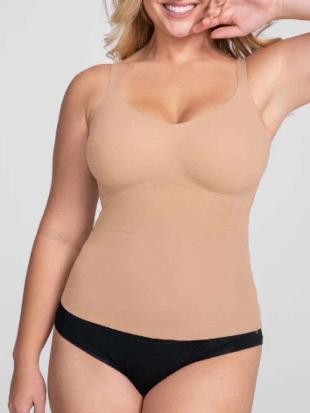 Honeylove LiftWear Tank L Shapewear Sand/Tan Cami Built-In Bra Tummy Control